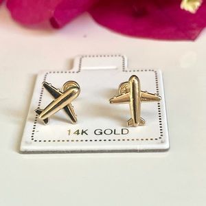 Solid Yellow Gold 14 Karat Plane. Airplane  10x10 Earring